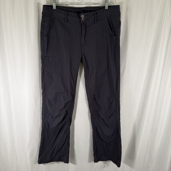 prAna Hiking Pants Women's 12 Dark Grey Nylon Snap Pockets 2 Button Zip - Picture 1 of 12